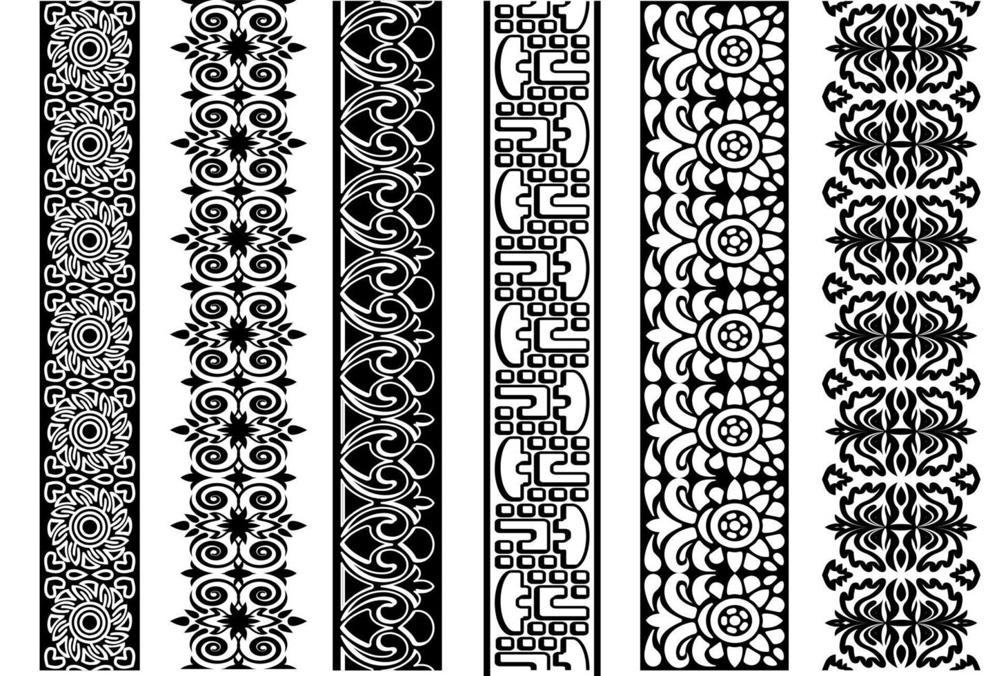 Black and white lace trim set. Collection of ornate floral borders. Seamless ornamental arabesque design elements. Seamless repeating patterns for your designs. vector