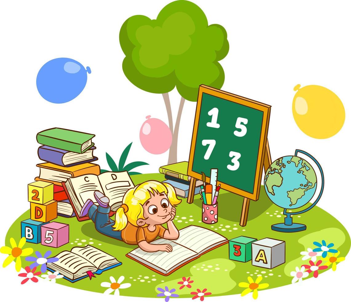 kids discussing homework and reading books together.Vector Illustration of Child Education vector