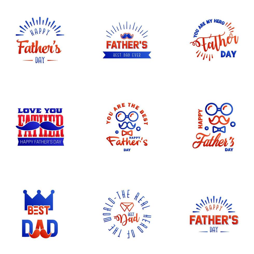 9 Blue and red Set of Vector Happy fathers day Typography Vintage Icons Lettering for greeting cards banners tshirt design Fathers Day Editable Vector Design Elements