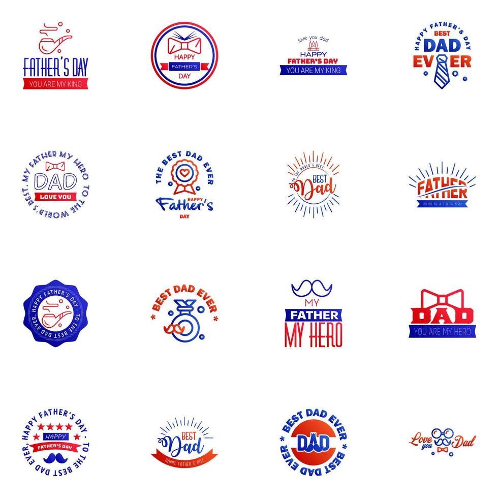 Happy fathers day 16 Blue and red Typography set Vector typography Vintage lettering for greeting cards banners tshirt design You are the best dad Editable Vector Design Elements