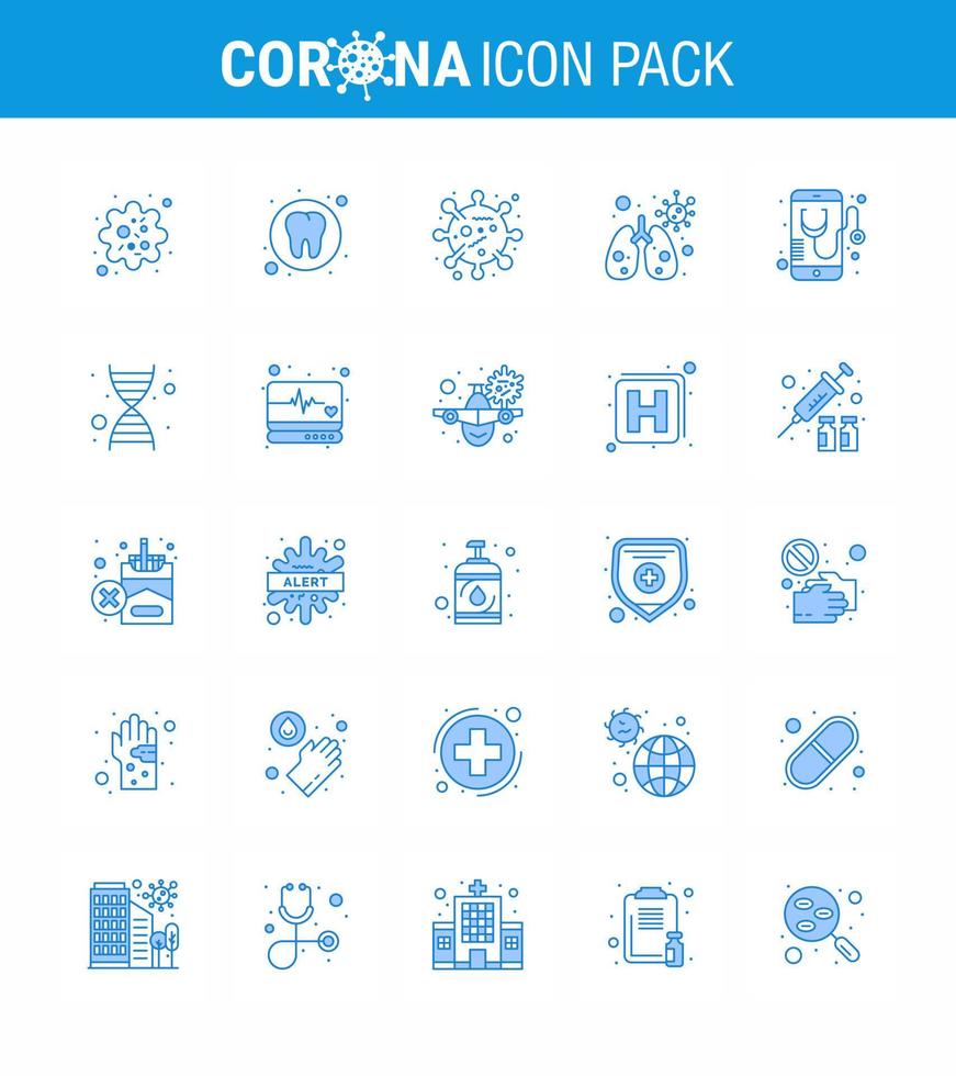 25 Coronavirus Emergency Iconset Blue Design such as medical health bacteria virus anatomy viral coronavirus 2019nov disease Vector Design Elements