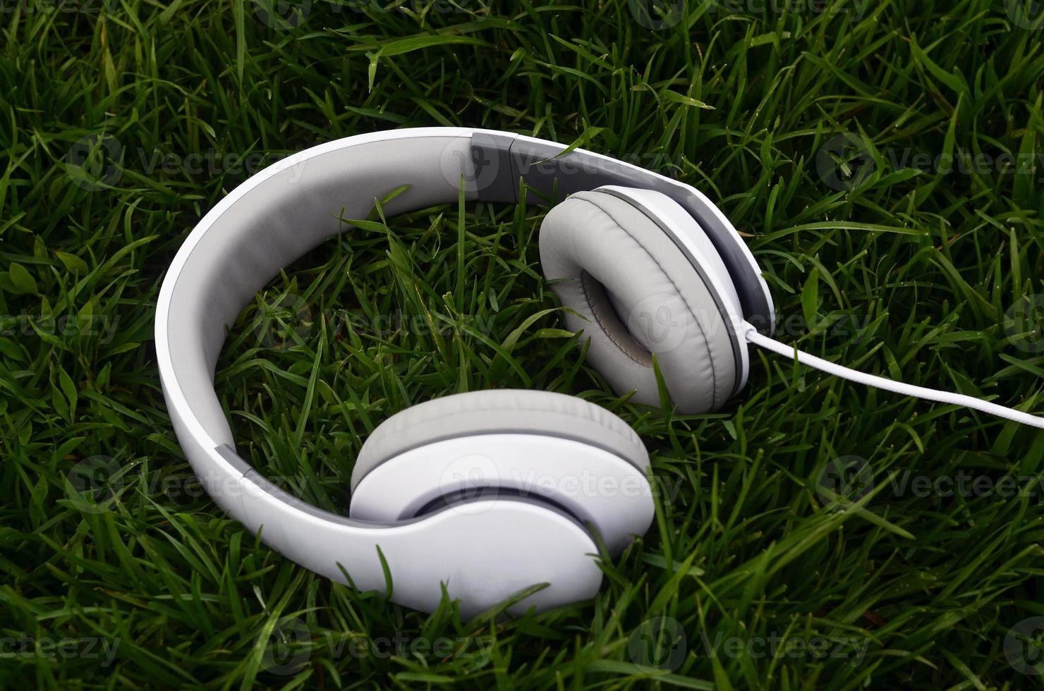 Headphones on green grass photo