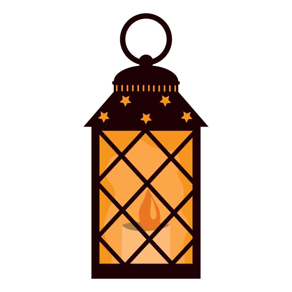 Interior landscape Christmas lantern with candle, color vector illustration in cartoon style.