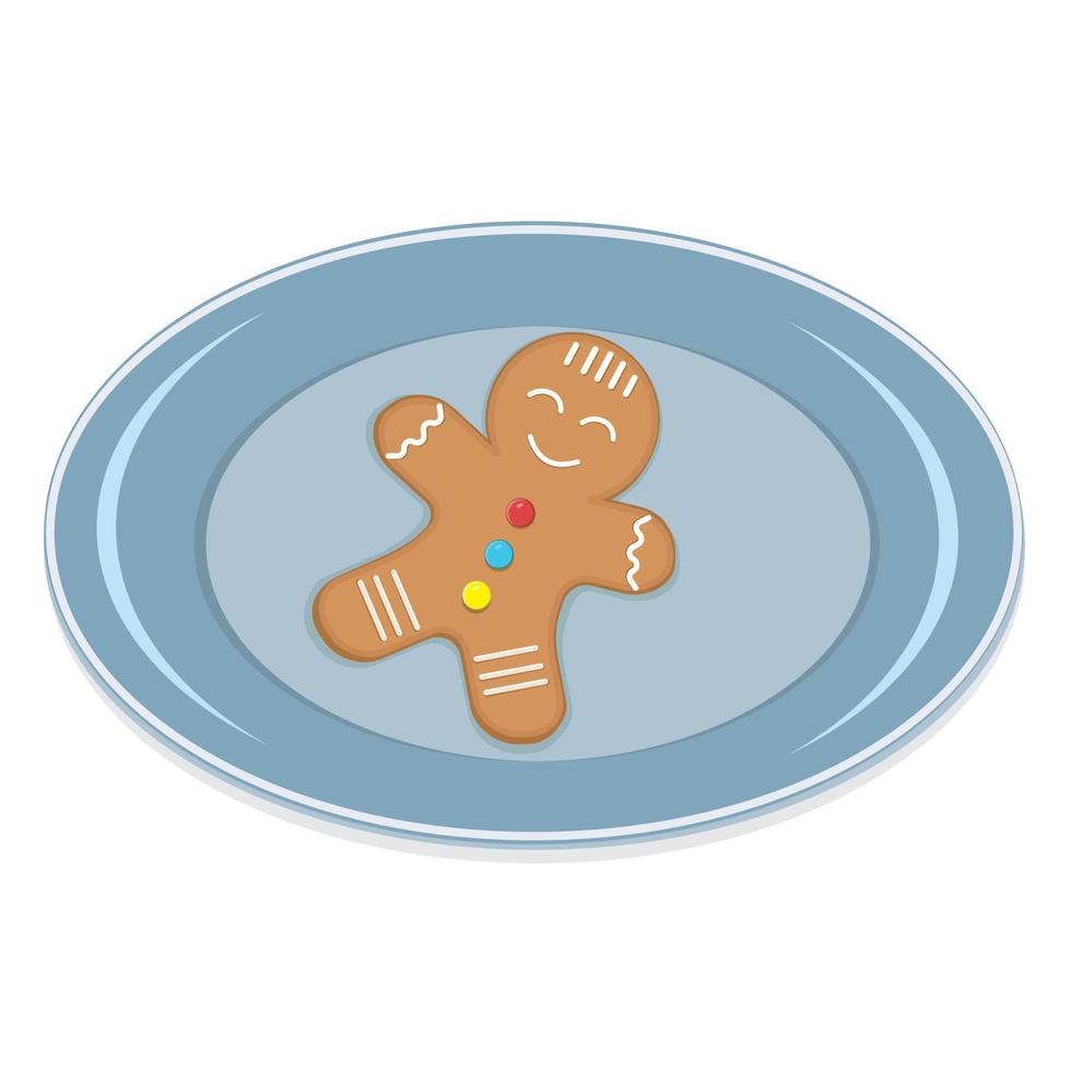 galletas de jengibre de navidad, hombre de jengibre, en un plato, ilustración de vector de color en estilo de dibujos animados