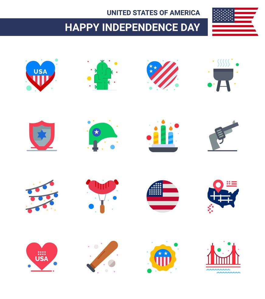 USA Happy Independence DayPictogram Set of 16 Simple Flats of shield american american cook barbecue Editable USA Day Vector Design Elements