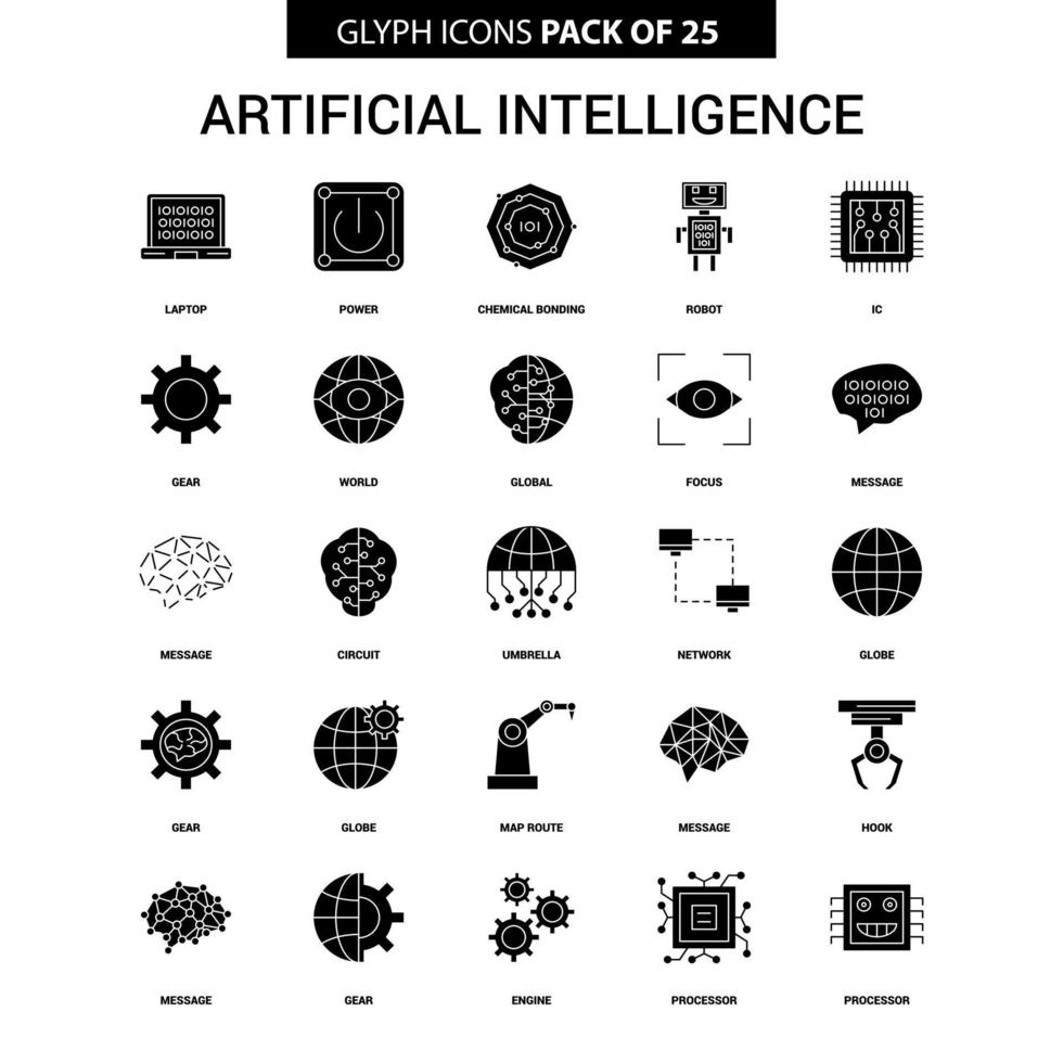 Artificial Intelligence Glyph Vector Icon set