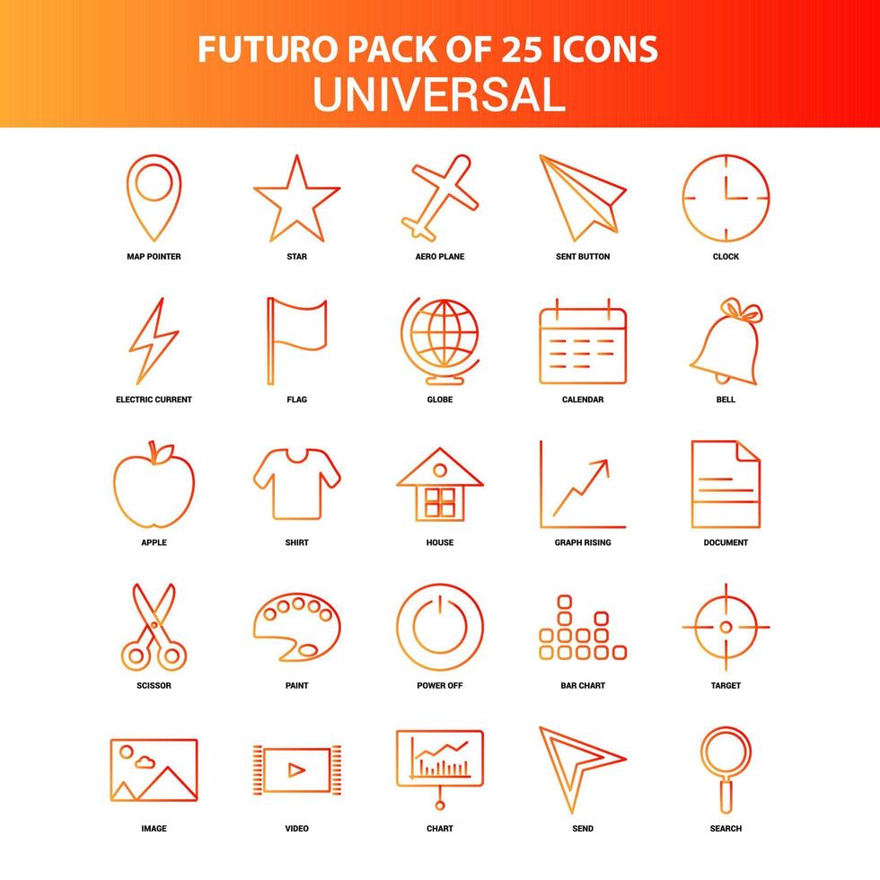 naranja futuro 25 conjunto de iconos universales vector