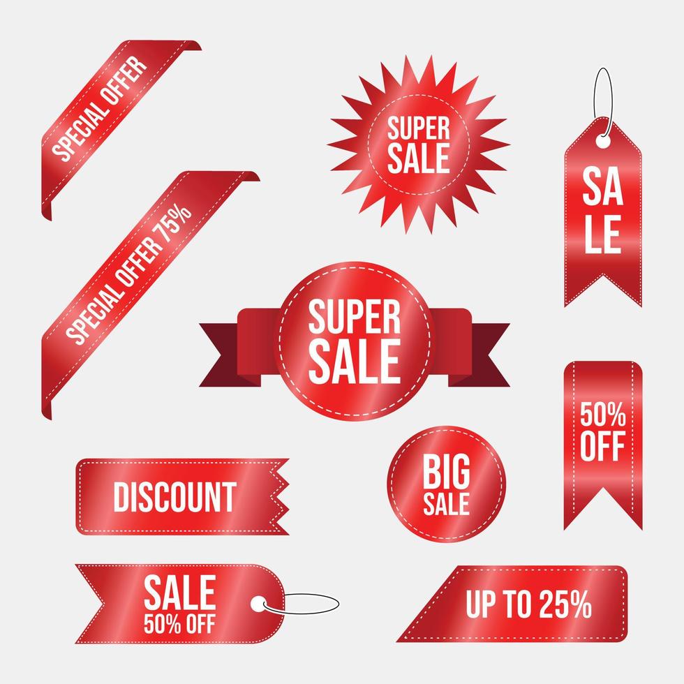Collection of red discount stickers promotion badge vector design