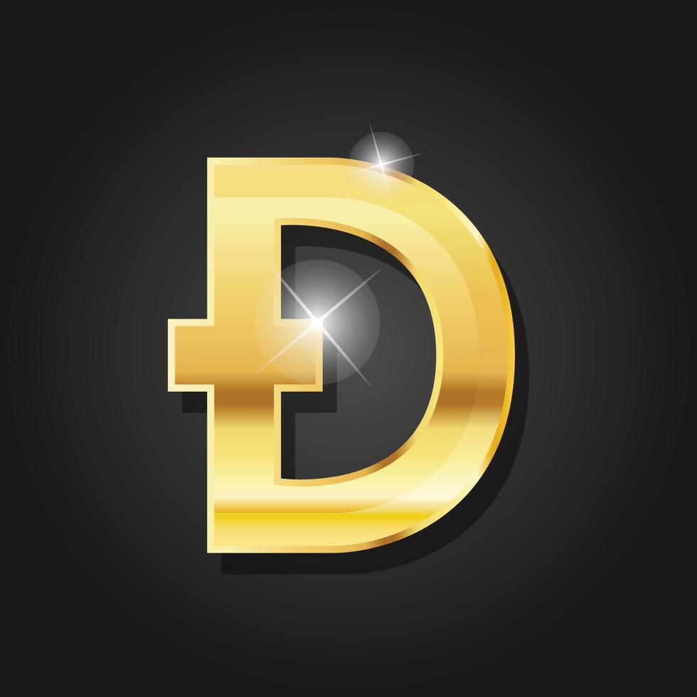 vector de símbolo de insignia de icono de dogecoin brillante dorado