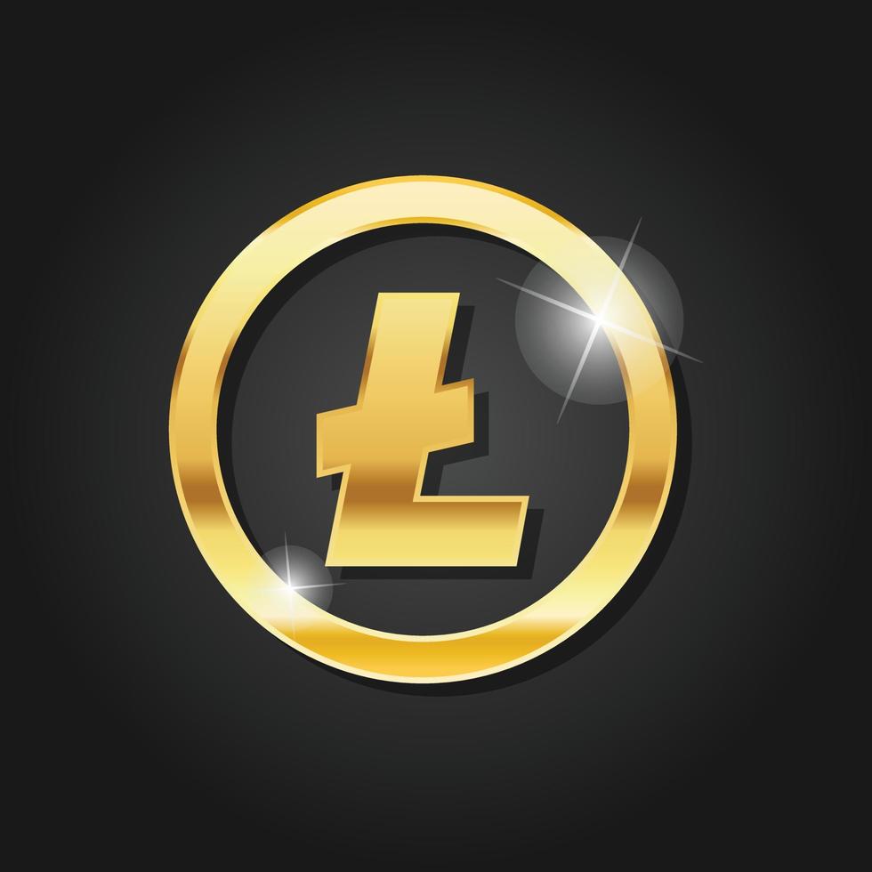 Golden shiny litecoin icon badge symbol vector