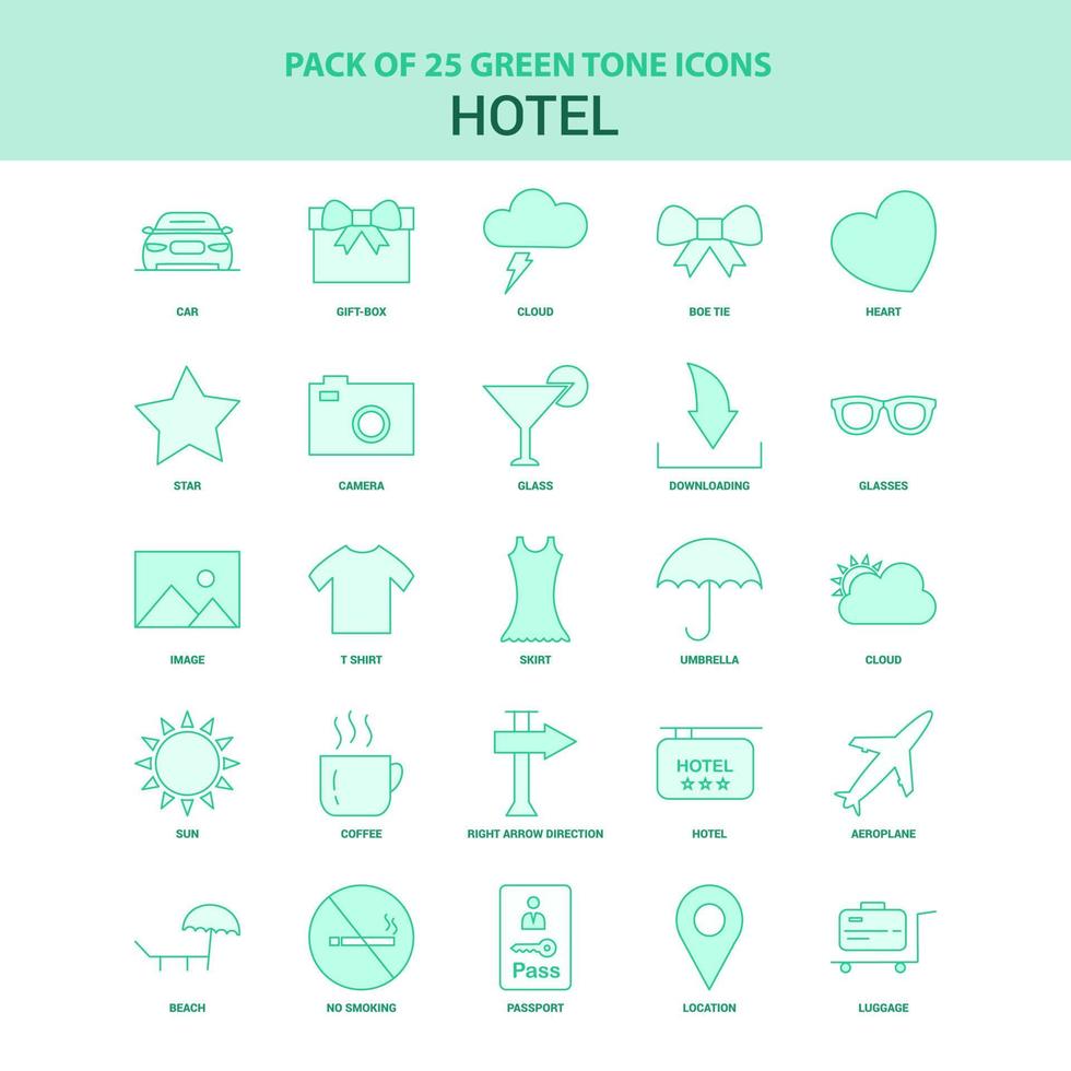 25 Green Hotel Icon set vector