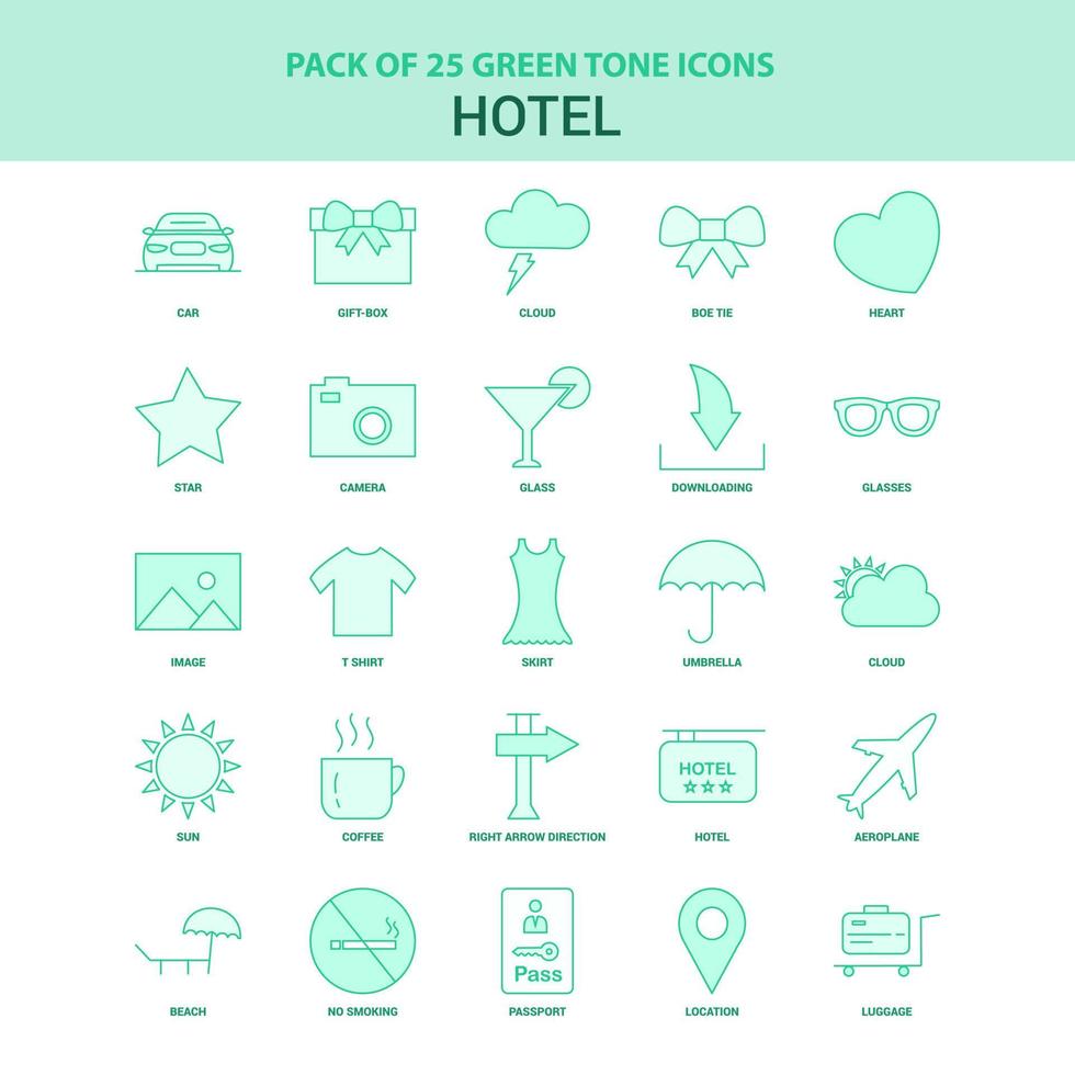 25 conjunto de iconos de hotel verde vector