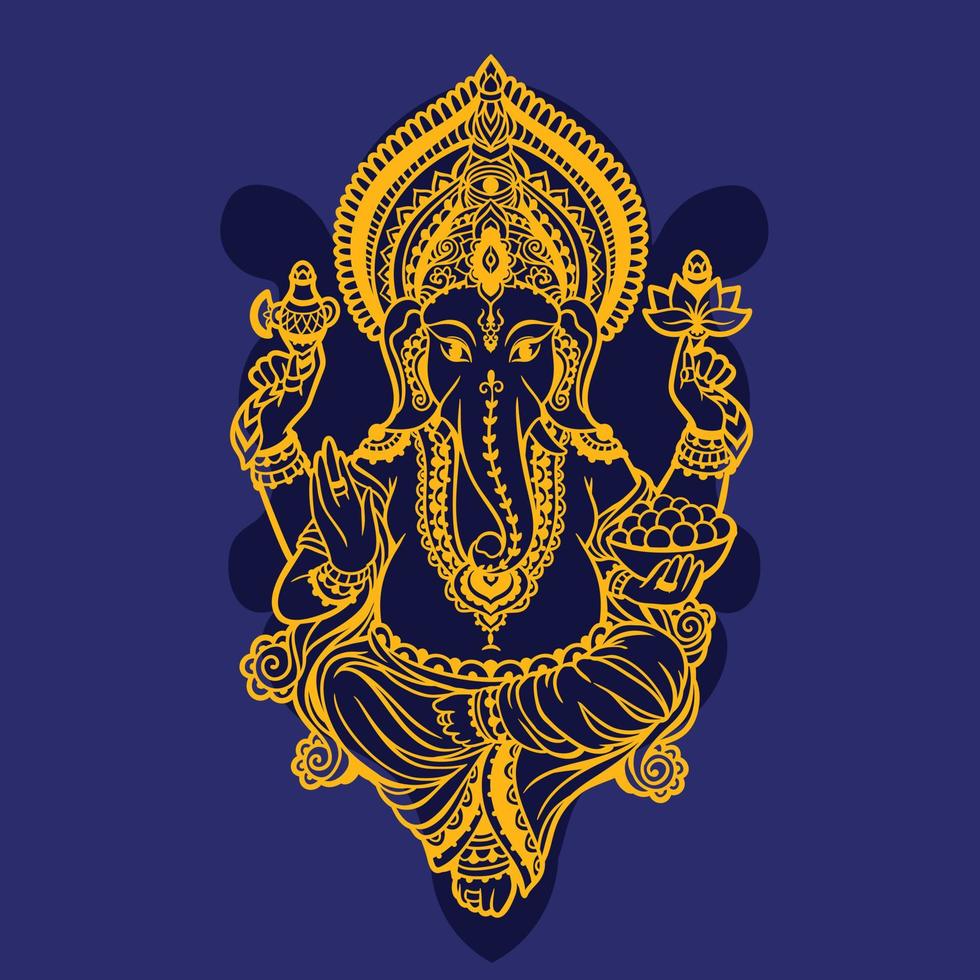 Happy Ganesh Chaturthi lord Ganesha in blue color with traditional Indian design color background. vector