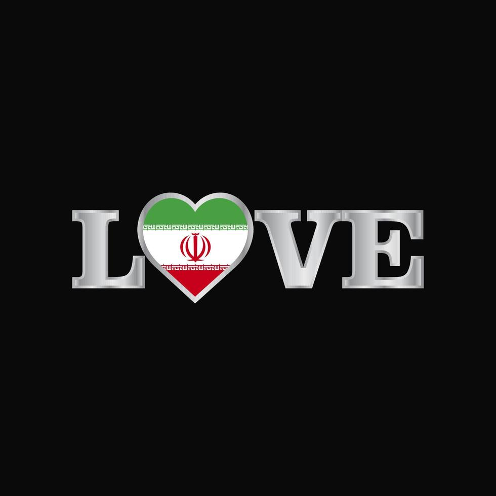 tipografía de amor con vector de diseño de bandera de irán