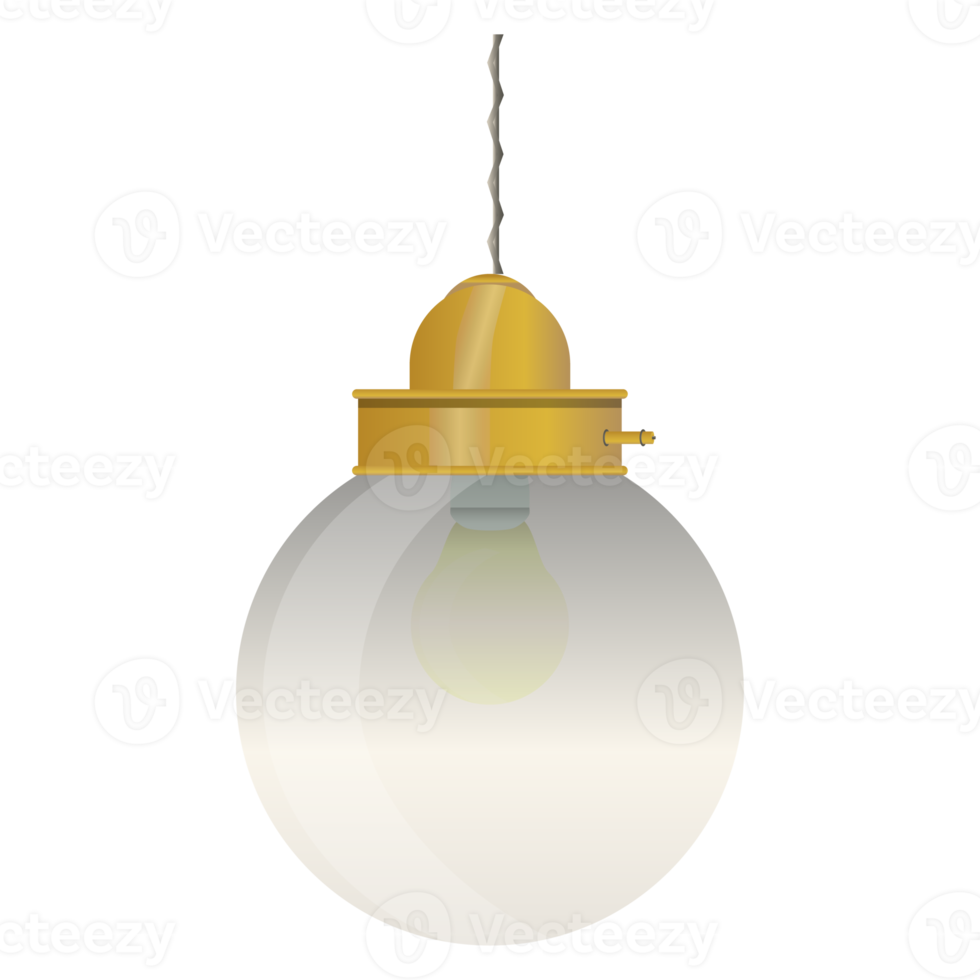 Hanging lamp with glass bulb in realistic style. Colorful PNG illustration.