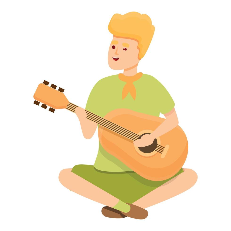 Scouting guitar play icon, cartoon style vector