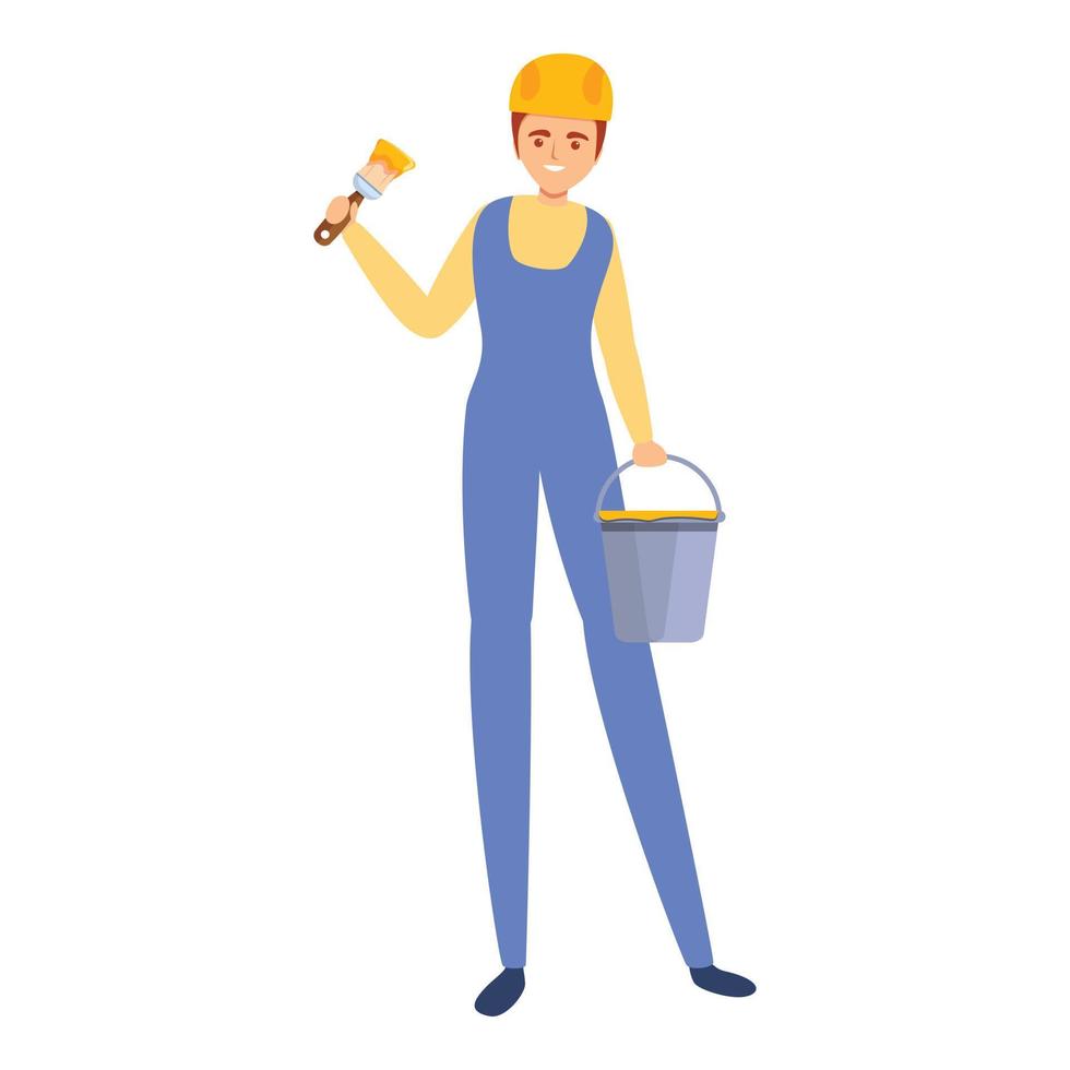 Builder paint bucket icon, cartoon style vector
