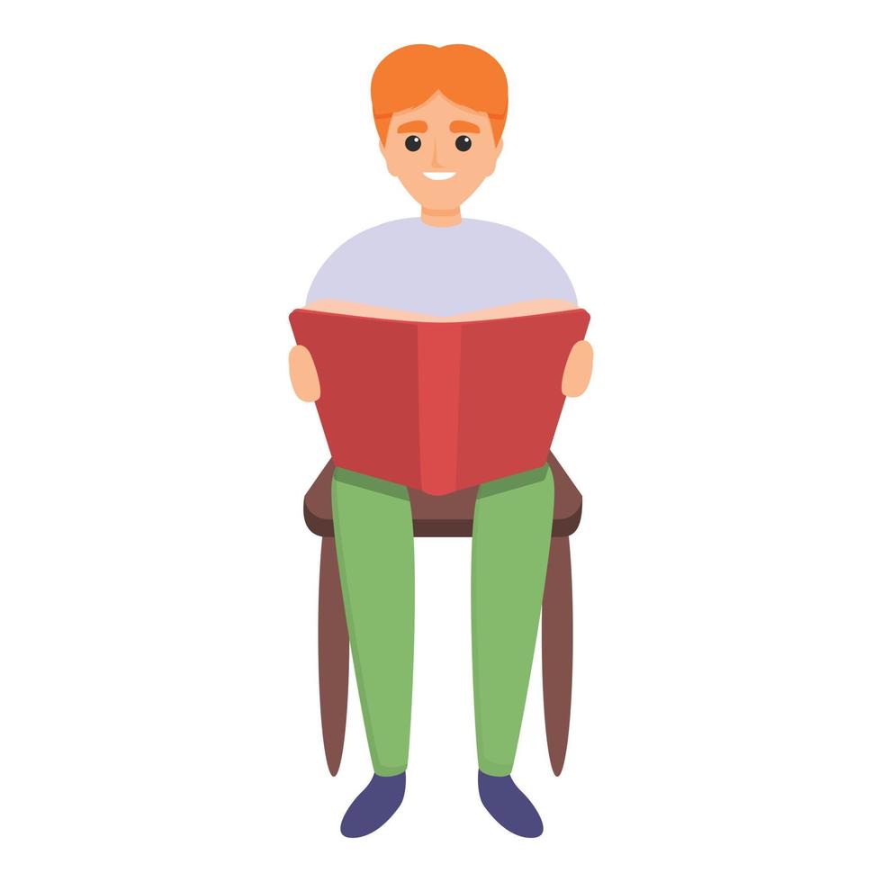 Sitting reading boy icon, cartoon style vector