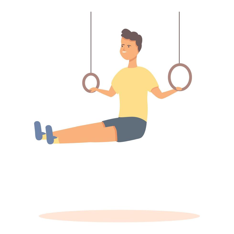 vector de dibujos animados de icono de anillos de gimnasio. niño feliz