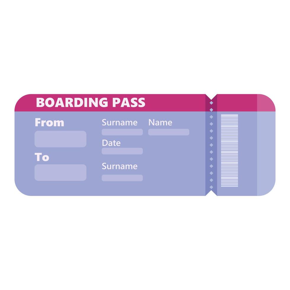 Airplane boarding pass icon, cartoon style vector