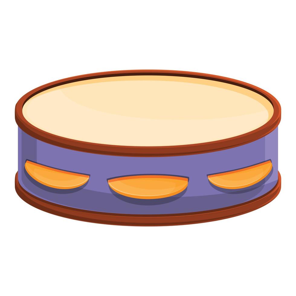 Tambourine drum icon, cartoon style vector