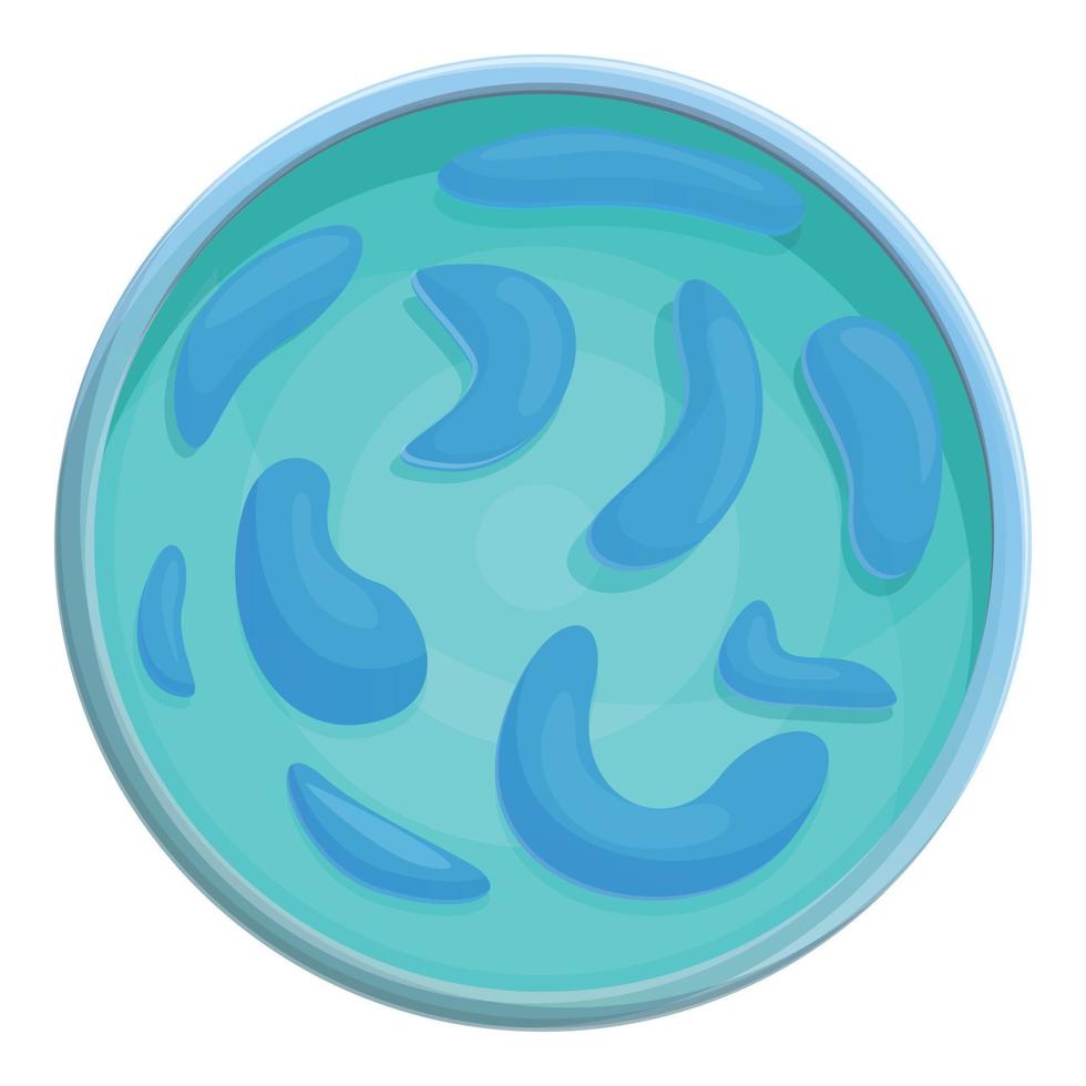 Petri dish microbe icon, cartoon style vector