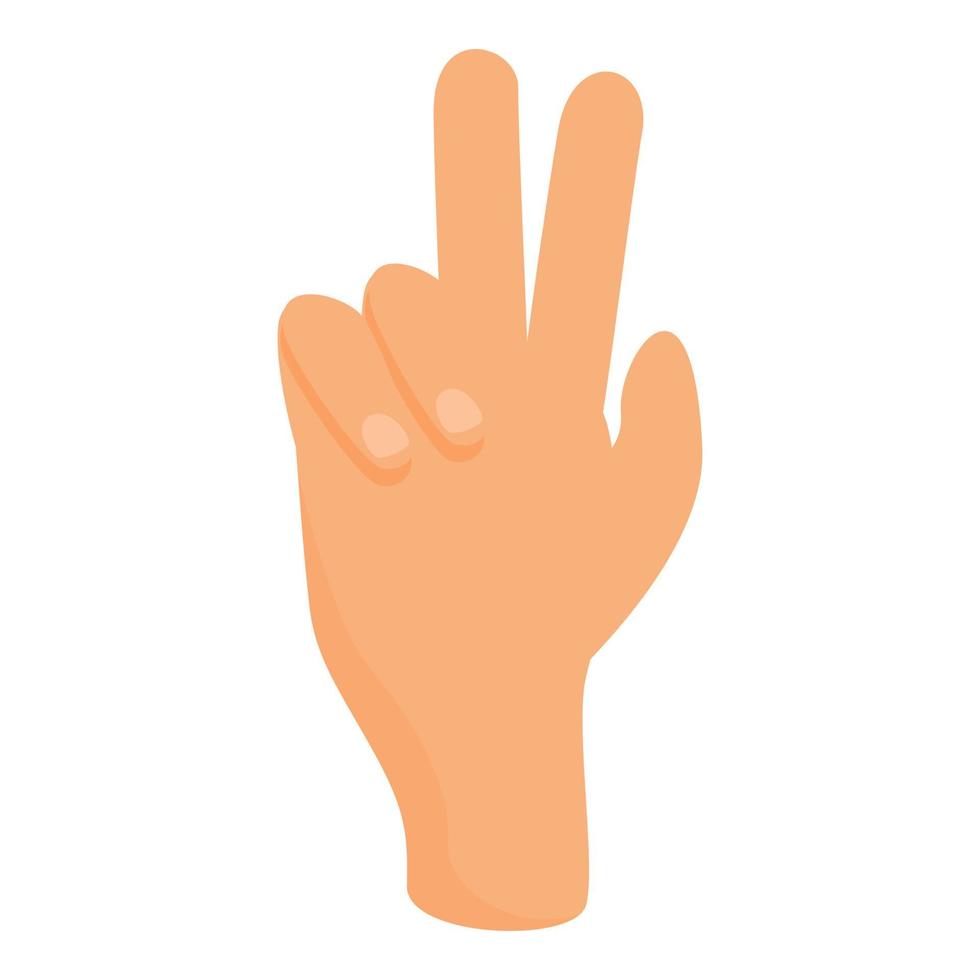 icono de gesto de mano de dos dedos, estilo de dibujos animados vector