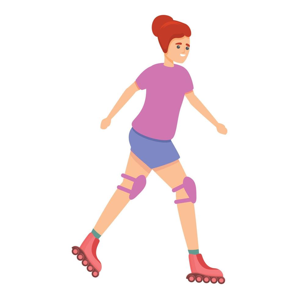 Woman rollerblading icon, cartoon style vector