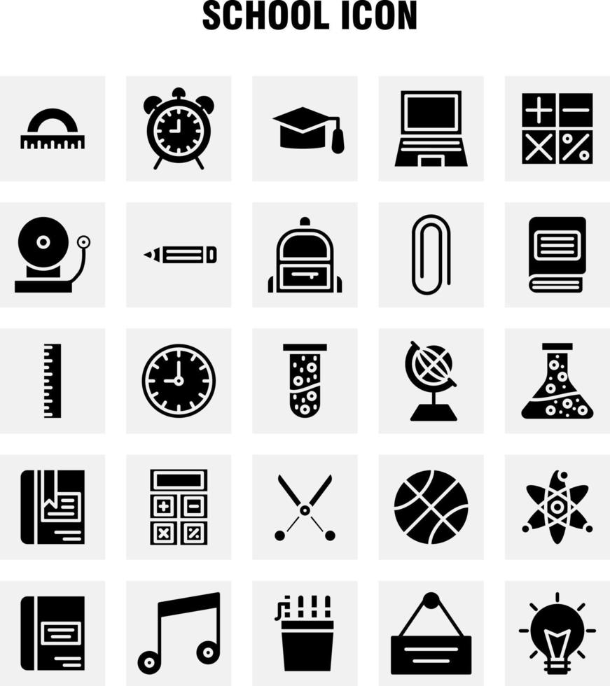 icono de la escuela paquete de iconos de glifo sólido para diseñadores y desarrolladores iconos de educación globo escolar mochila bolsa aprender vector de escuela de aprendizaje