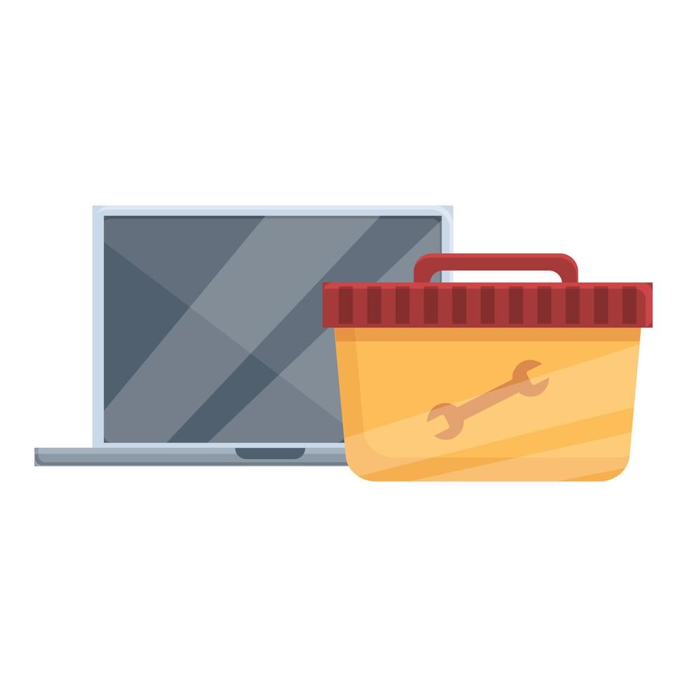 Toolbox laptop repair icon, cartoon style vector