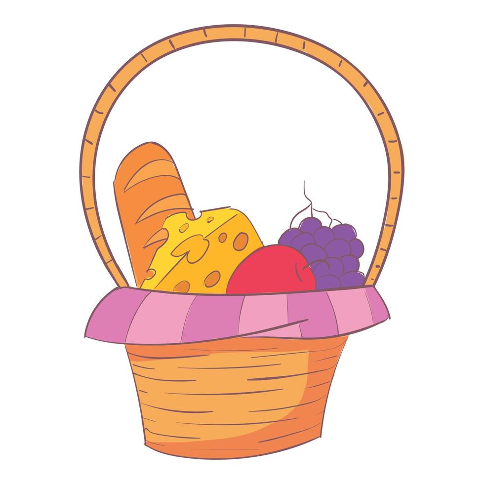 Handle picnic hamper icon, cartoon and flat style vector