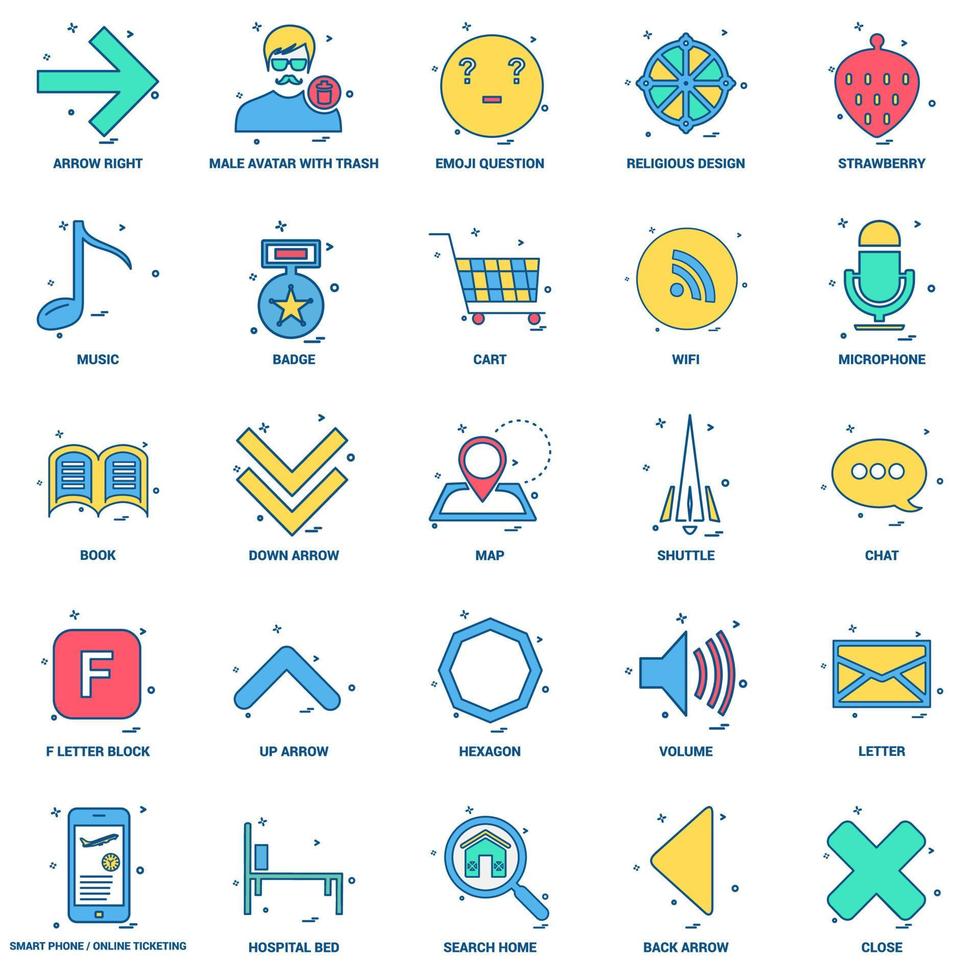 25 conjunto de iconos de color plano de mezcla de concepto de negocio vector