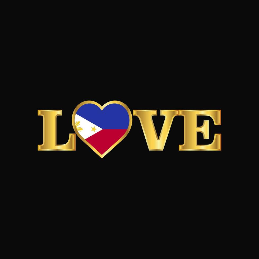 vector de diseño de bandera de filipinas de tipografía de amor dorado