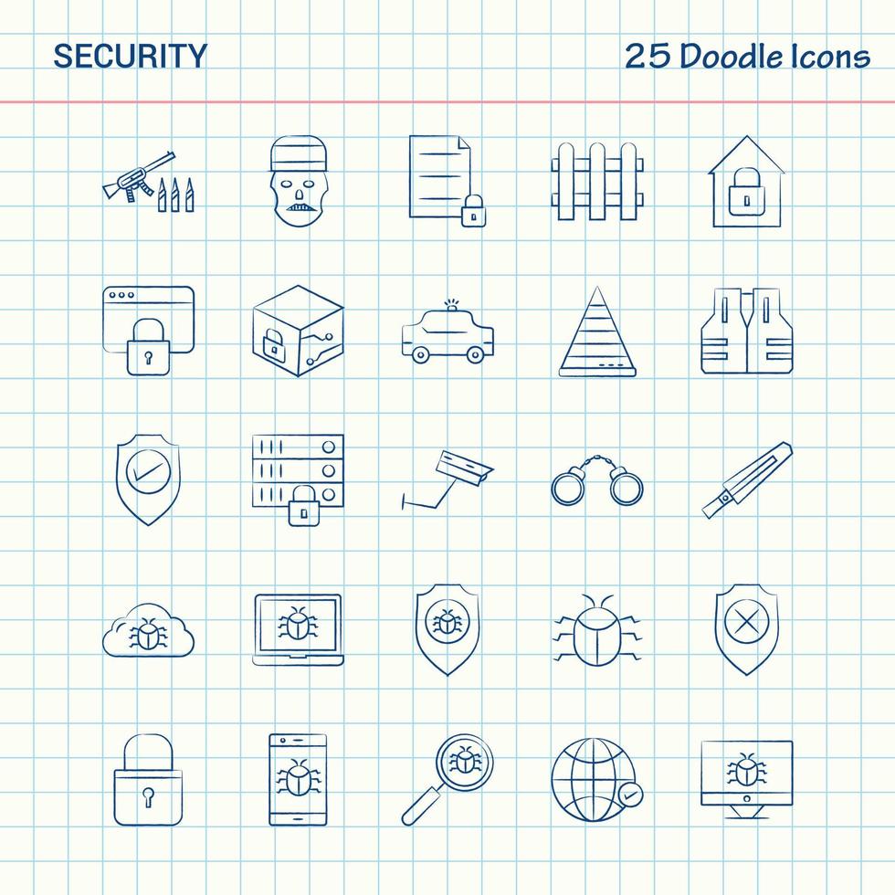Security 25 Doodle Icons Hand Drawn Business Icon set vector