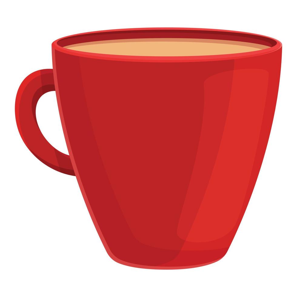 icono de taza roja con leche, estilo de dibujos animados vector