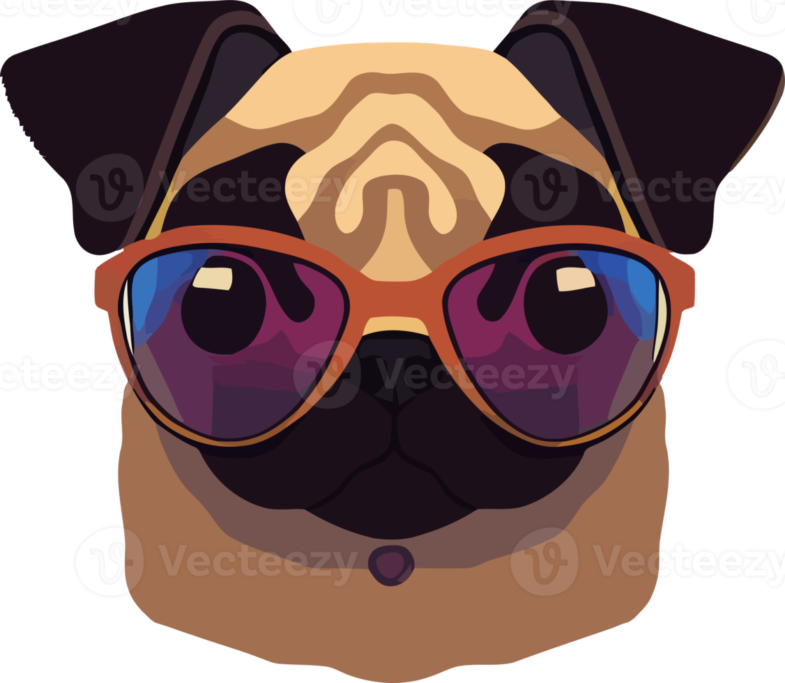 illustration graphic of pug wearing sunglasses isolated good for logo, icon, mascot, print or customize your design png