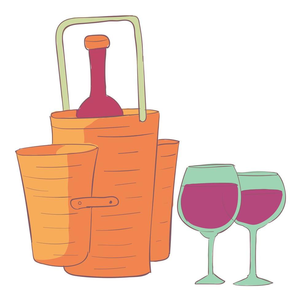 icono de cesta de bebidas, dibujos animados y estilo plano vector