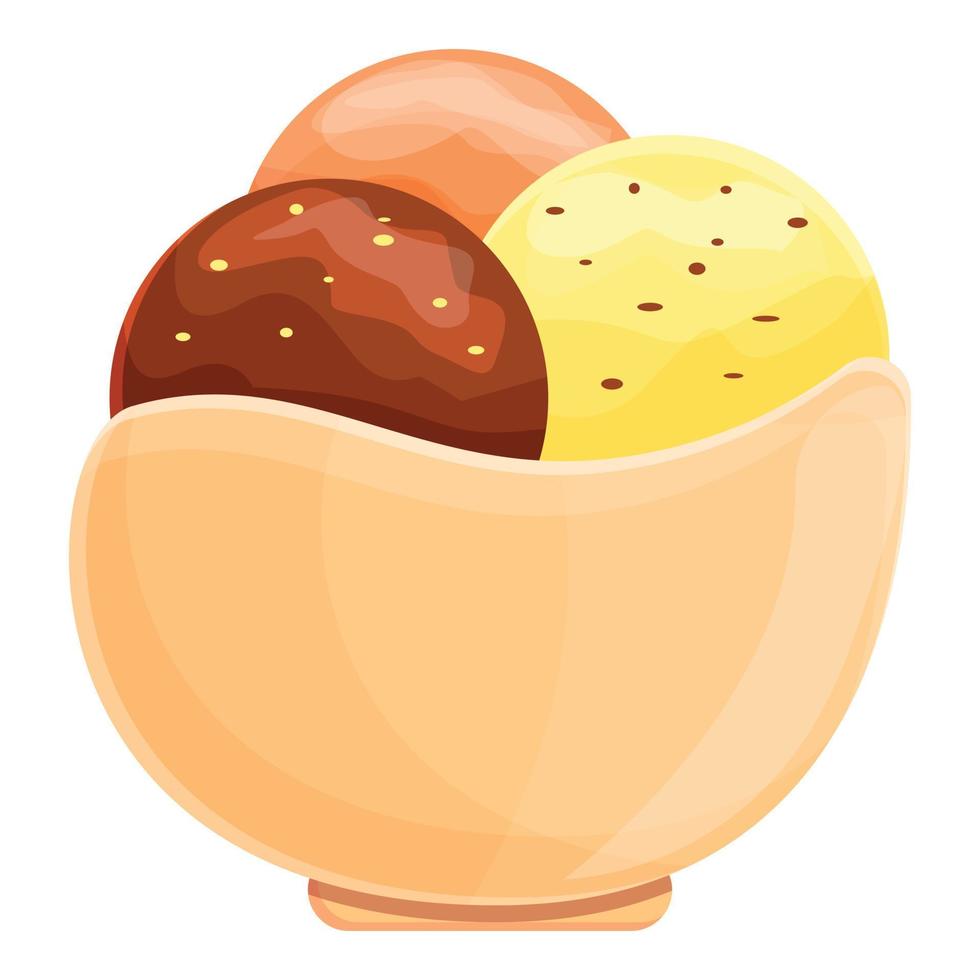 Ice cream in waffle bowl icon, cartoon style vector