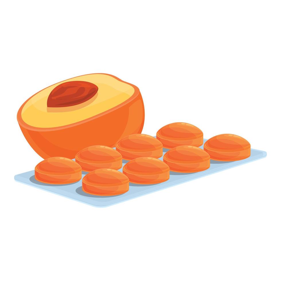 Peach cough drops icon, cartoon style vector