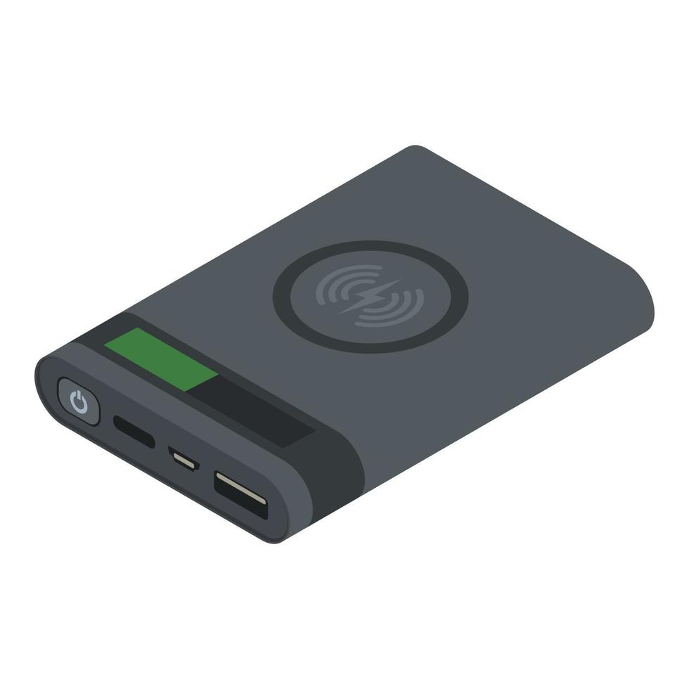 Powerbank wireless charger icon, isometric style vector