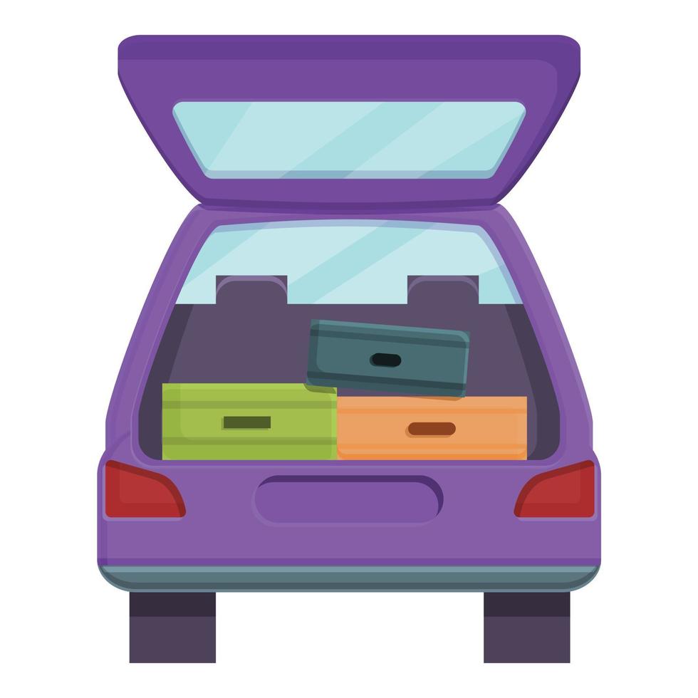 Travel trunk car icon, cartoon style vector