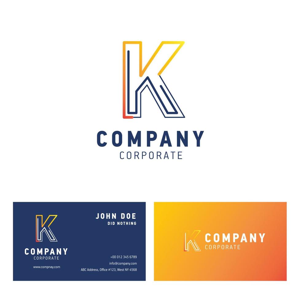 K company logo design with visiting card vector