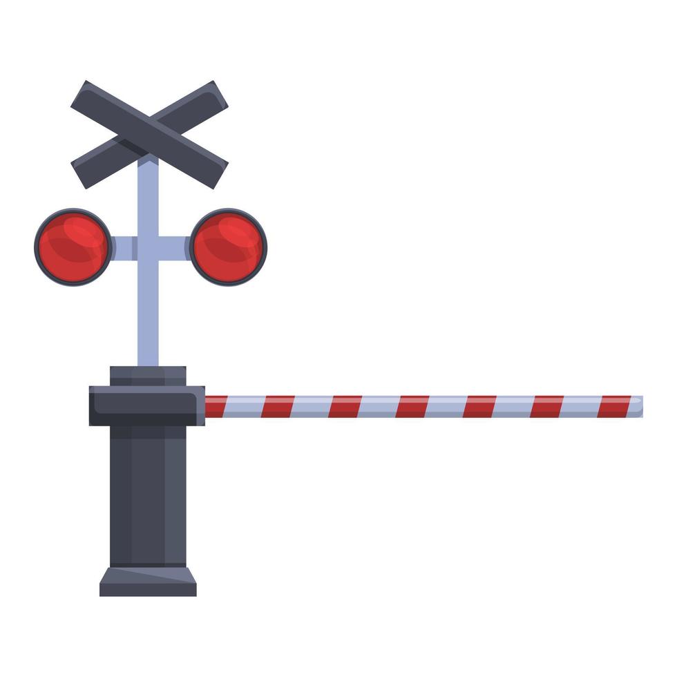 Railway barrier traffic lights icon, cartoon style vector