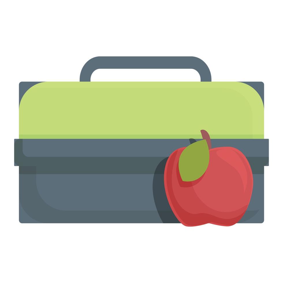 Red apple lunch box icon cartoon vector. Kid food vector