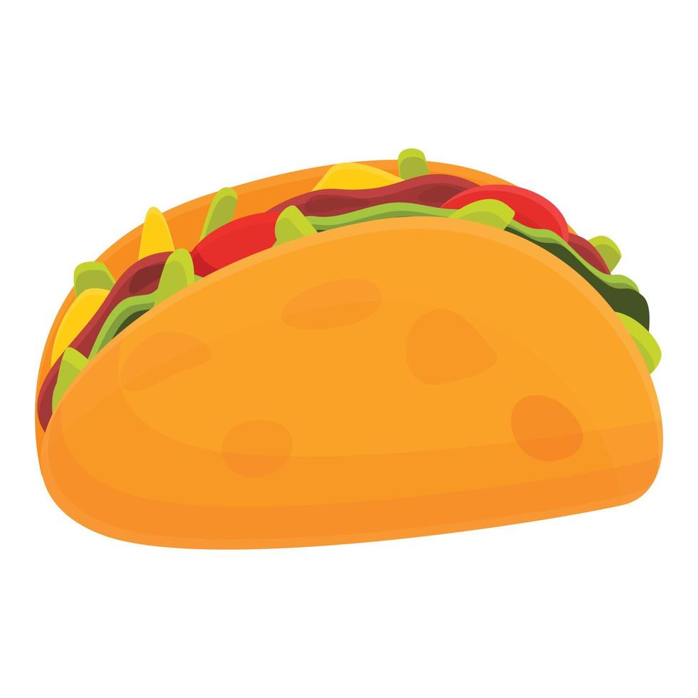 Fresh taco icon, cartoon style vector