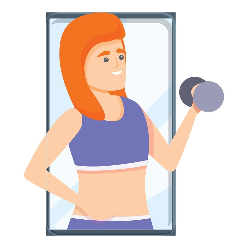 Funny fitness blog icon, cartoon style vector