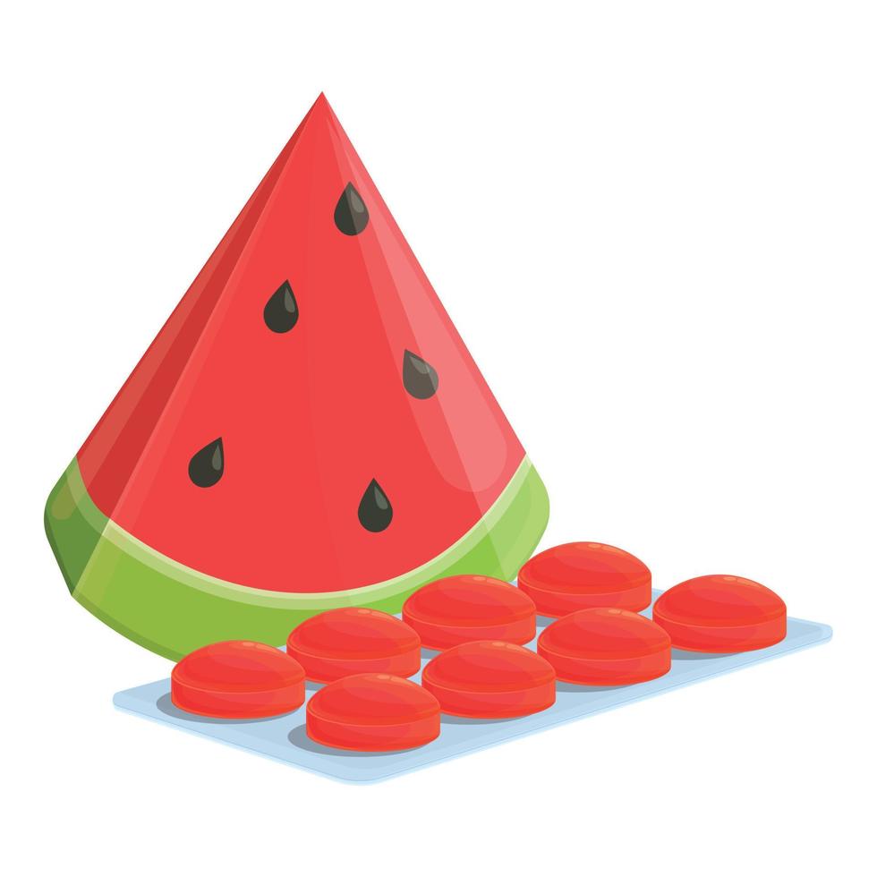 Watermelon cough drops icon, cartoon style vector