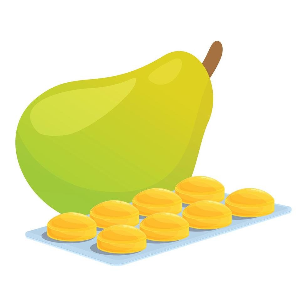 Pear cough drops icon, cartoon style vector