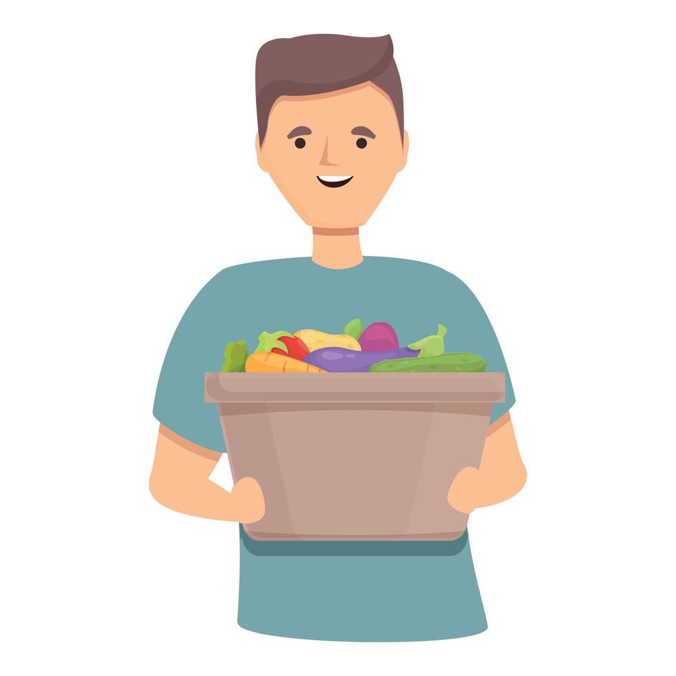 Man with vegetables icon cartoon vector. Healthy lunch vector