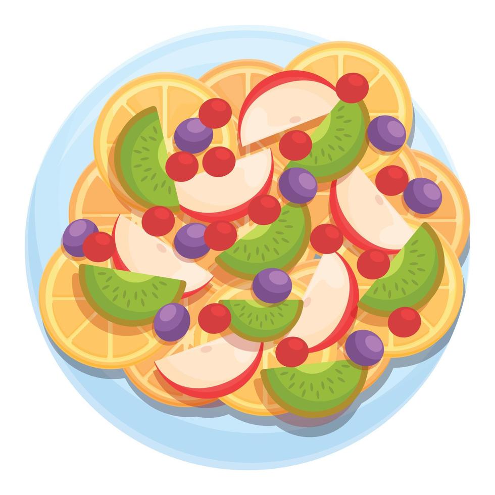 Top view fruit salad icon, cartoon style vector